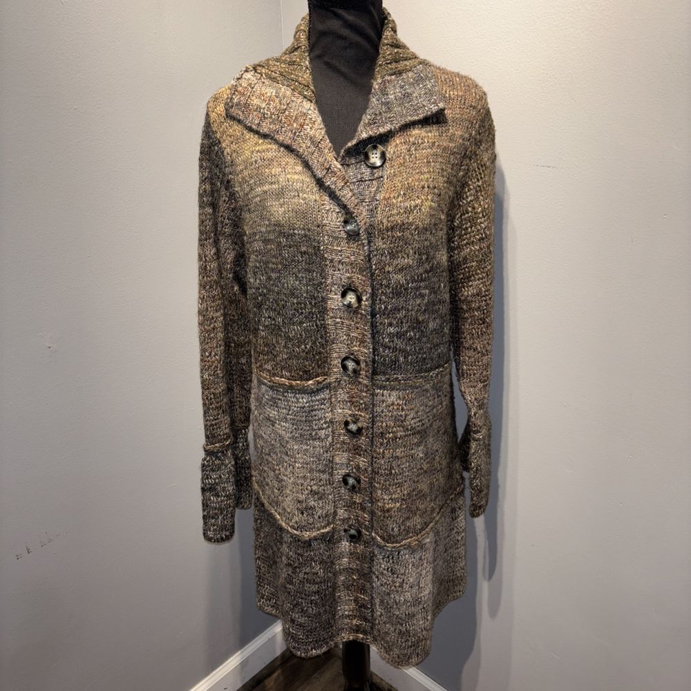Christopher & Banks Long Brown Knit Cardigan Duster Button‎ Down Lagenlook XL